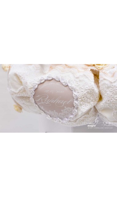Lumanare de botez cu dantela crem si flori natur uscate Lacy Bloom 10